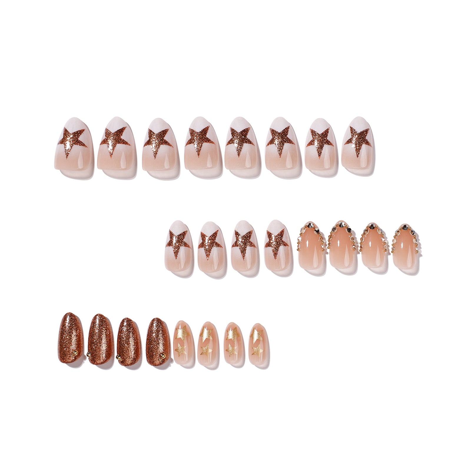 24pcs/Set French Tip with Rhinestone Stars Press-On Nails