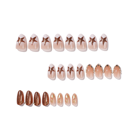 24pcs/Set French Tip with Rhinestone Stars Press-On Nails
