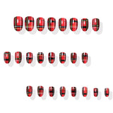 24pcs/Set Red & Gold Plaid Cat Eye Press On Nails