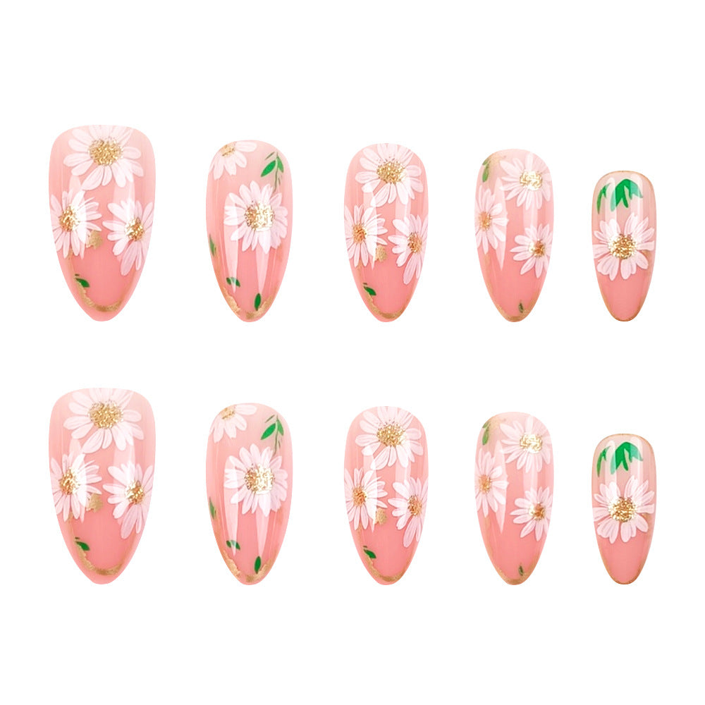 24pcs/Set Daisy Gold-Trim French Tip Nails