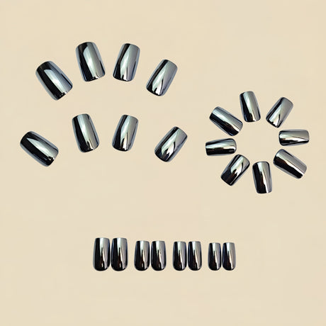 24pcs/Set Gray Chrome Glitter Press-On Nails