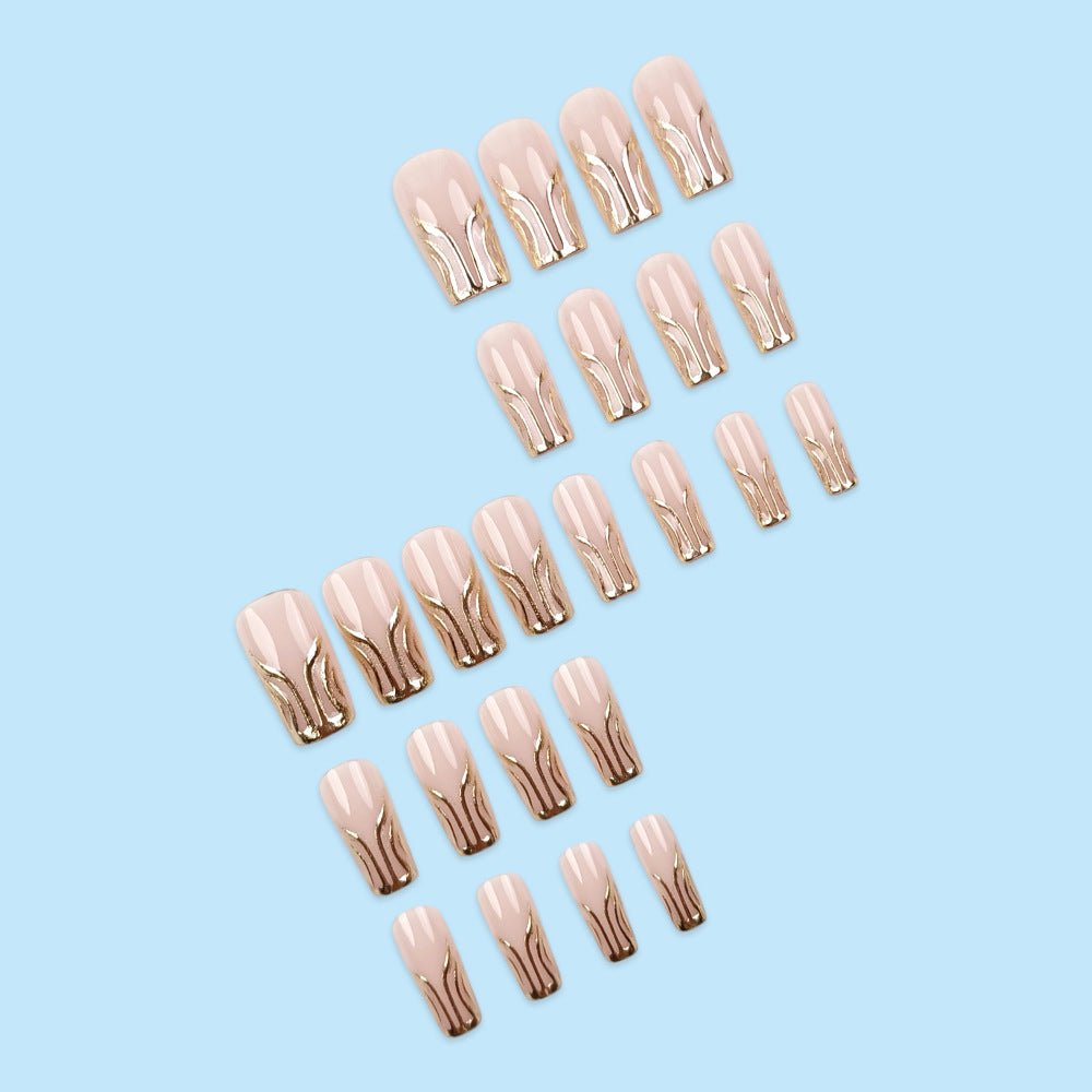 24pcs/Set 3D Gold Line Design Press-On Nails