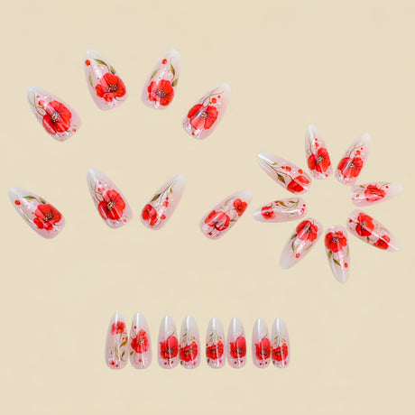 24pcs/Set Poppy Print Press-On Nails