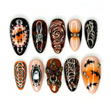 24pcs/Set 3D Golden Floral Spider Web Press On Nails