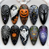 30pcs/Set Haunted Castle, Ghost, Pumpkin & Spooky Tree Press On Nails