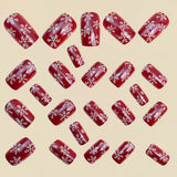 24pcs/Set Red Snowflakes Press On Nails
