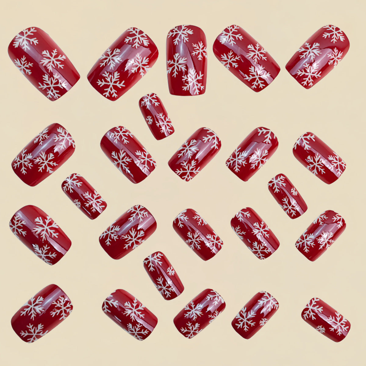 24pcs/Set Red Snowflakes Press On Nails