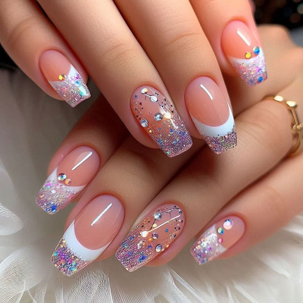 24pcs/Set Purple Starry Sky French Press On Nails