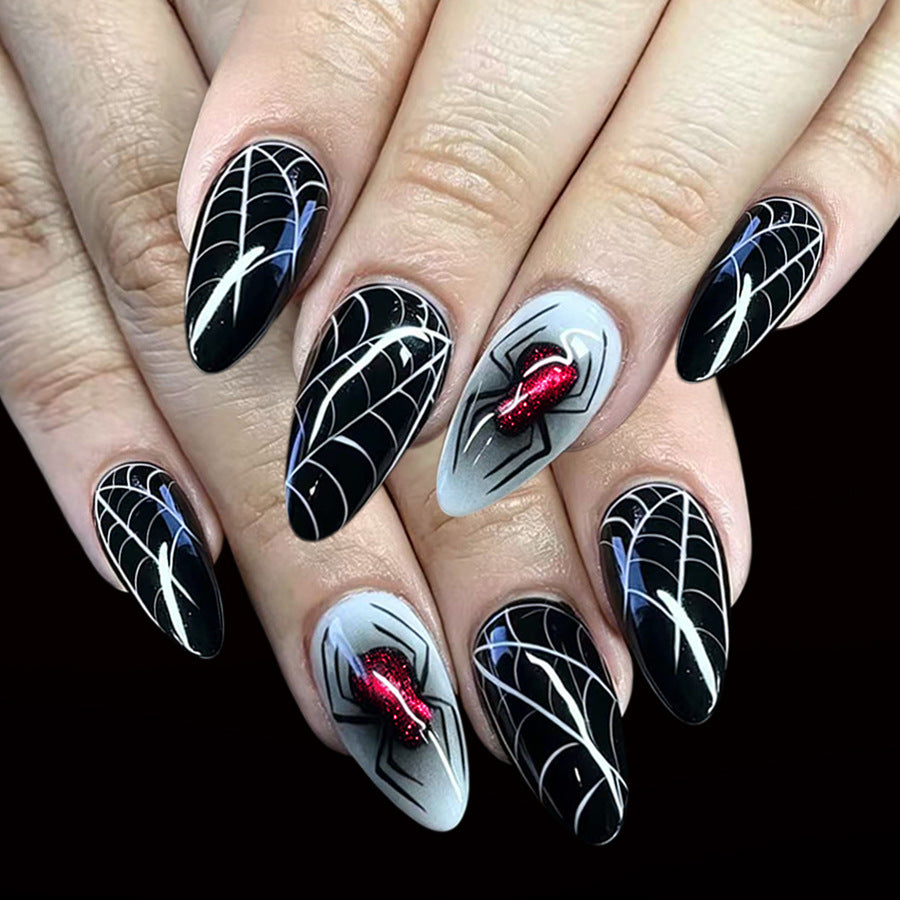 24pcs/Set Black Spider Web Spider Press-On Nails