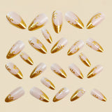 24pcs/Set 3D Embossed Gold Foil Floral French Press-On Nails