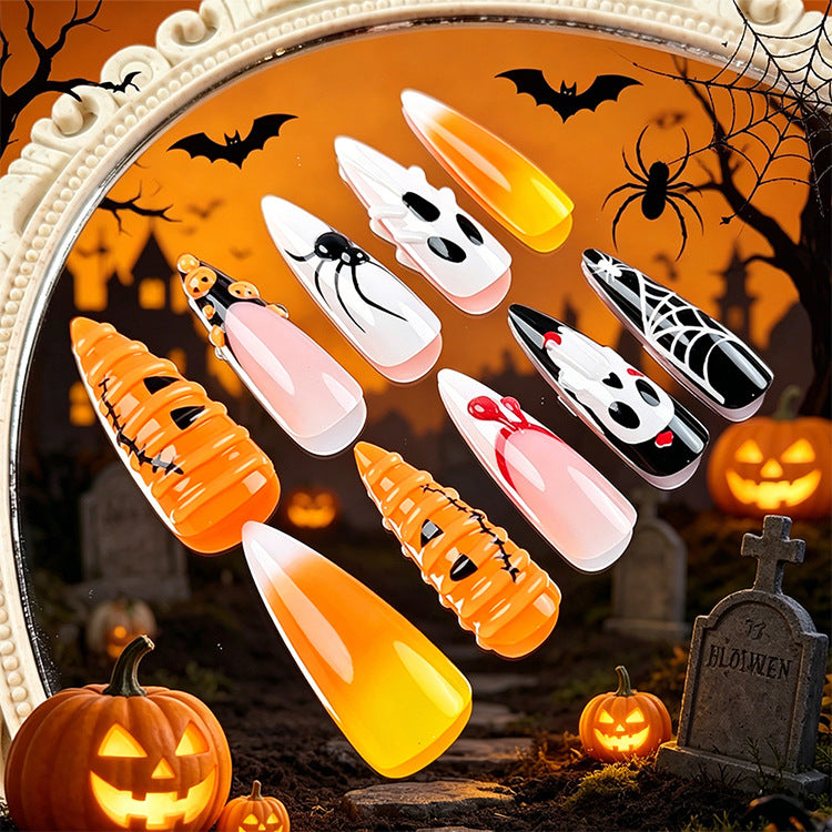 24pcs/Set 3D Pumpkin & Spider Press-On Nails