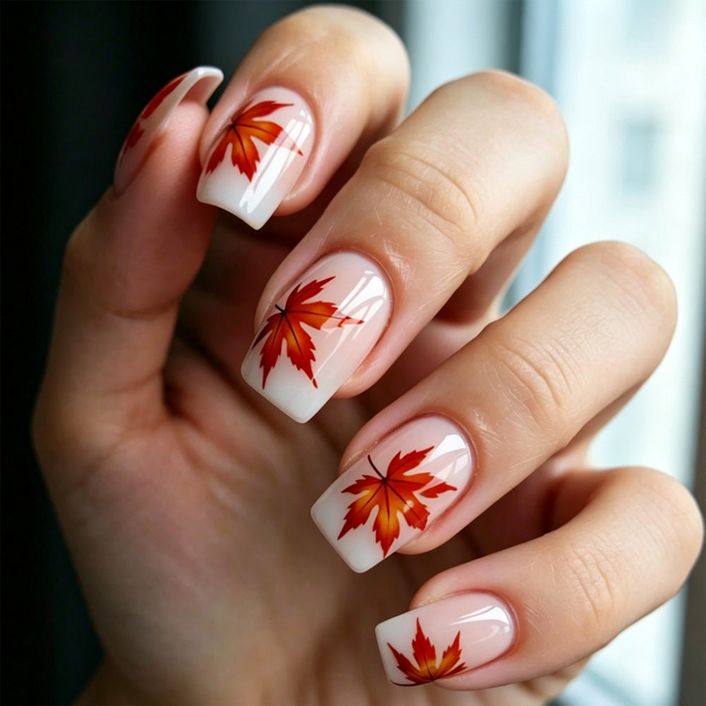 24pcs/Set Gradient Maple Leaves Press-On Nails