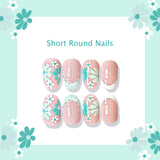 24pcs/Set Blue & White French Tip with Floral Rings Press On Nails
