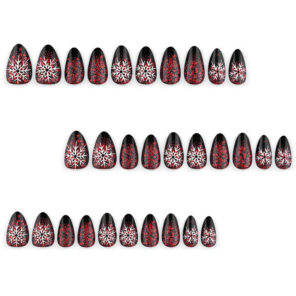 30pcs/Set Red & Black Ombre Snowflakes Press-On Nails