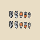 24pcs/Set Black Daisy Ghost Pumpkin Press On Nails