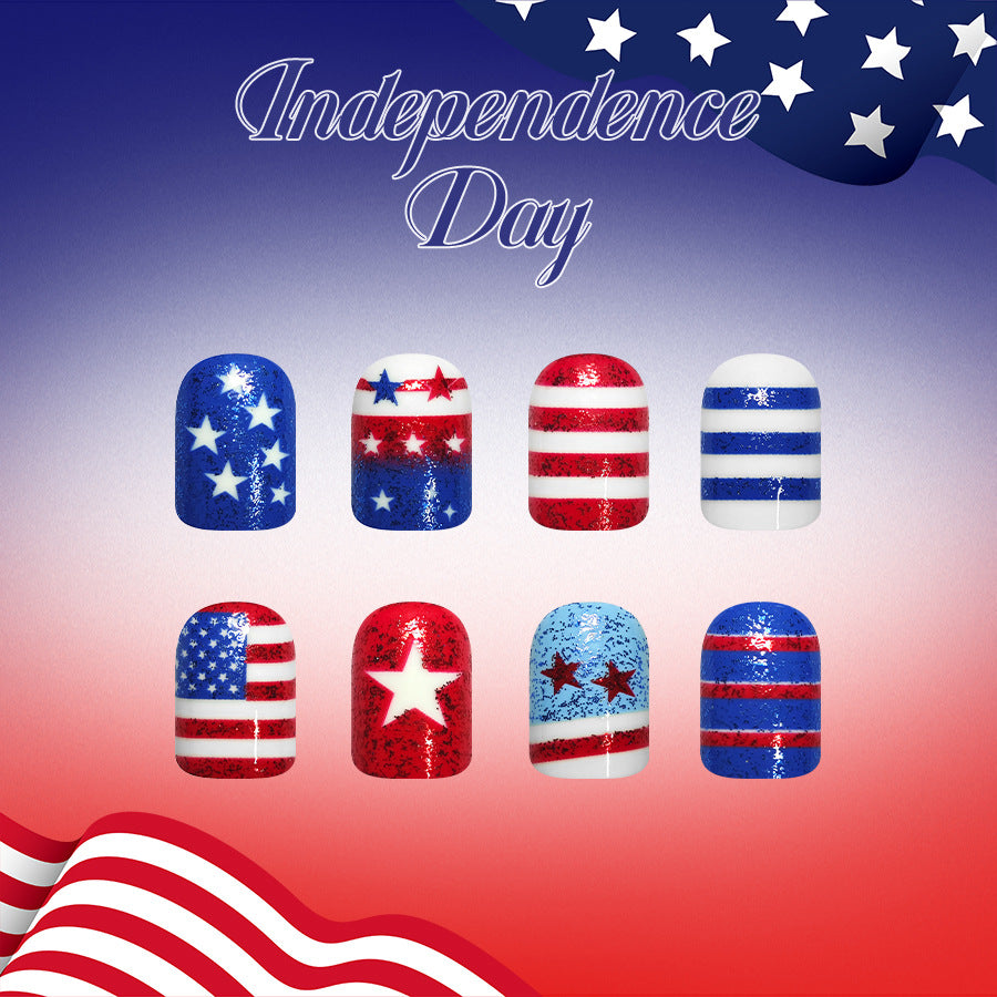 24pcs/Set Glitter Independence Day Gradient Flag Press-On Nails