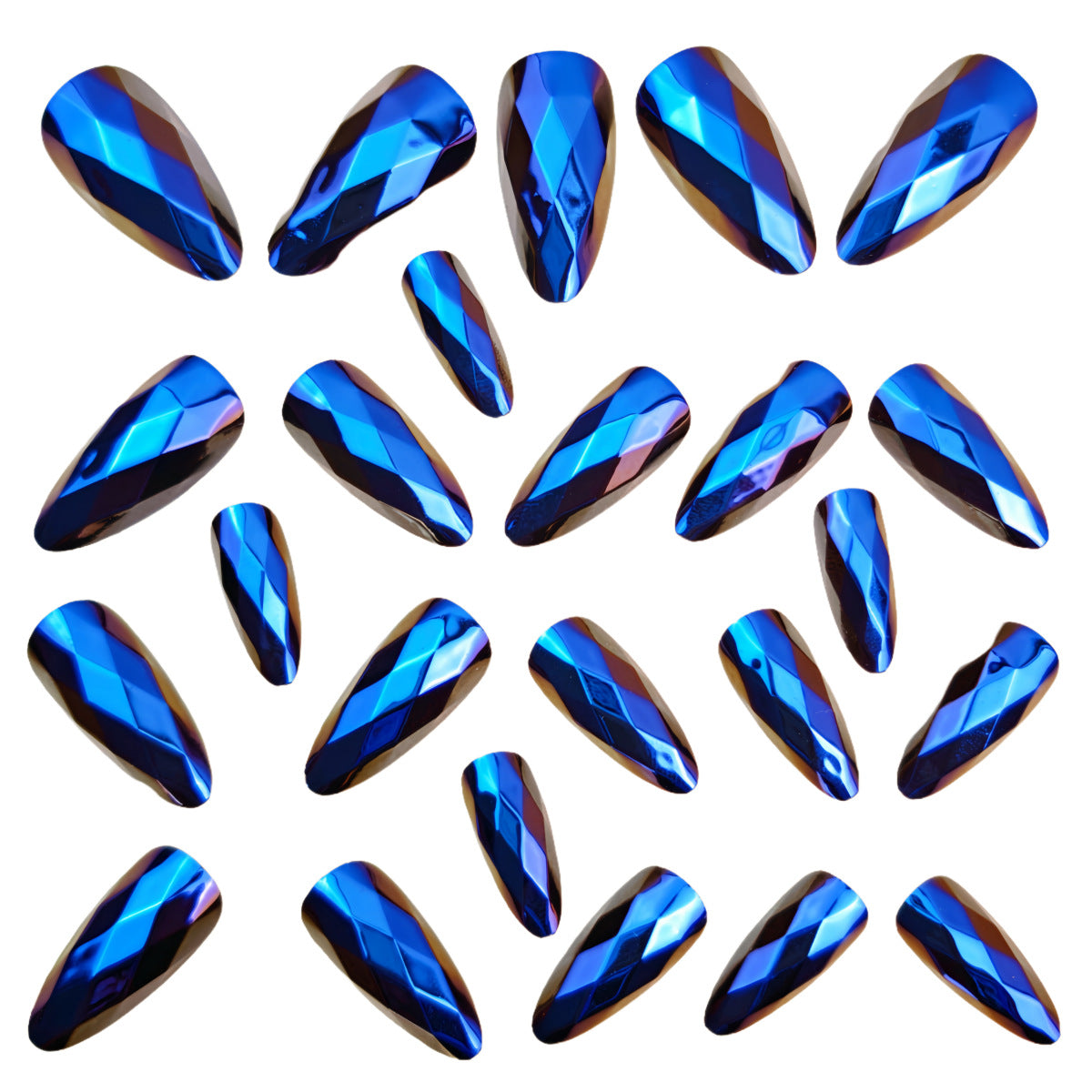 24pcs/Set Blue 3D Faceted Chrome Press-On Nails