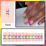 24pcs/Set Colorful Leopard Matte French Tips Press On Nails