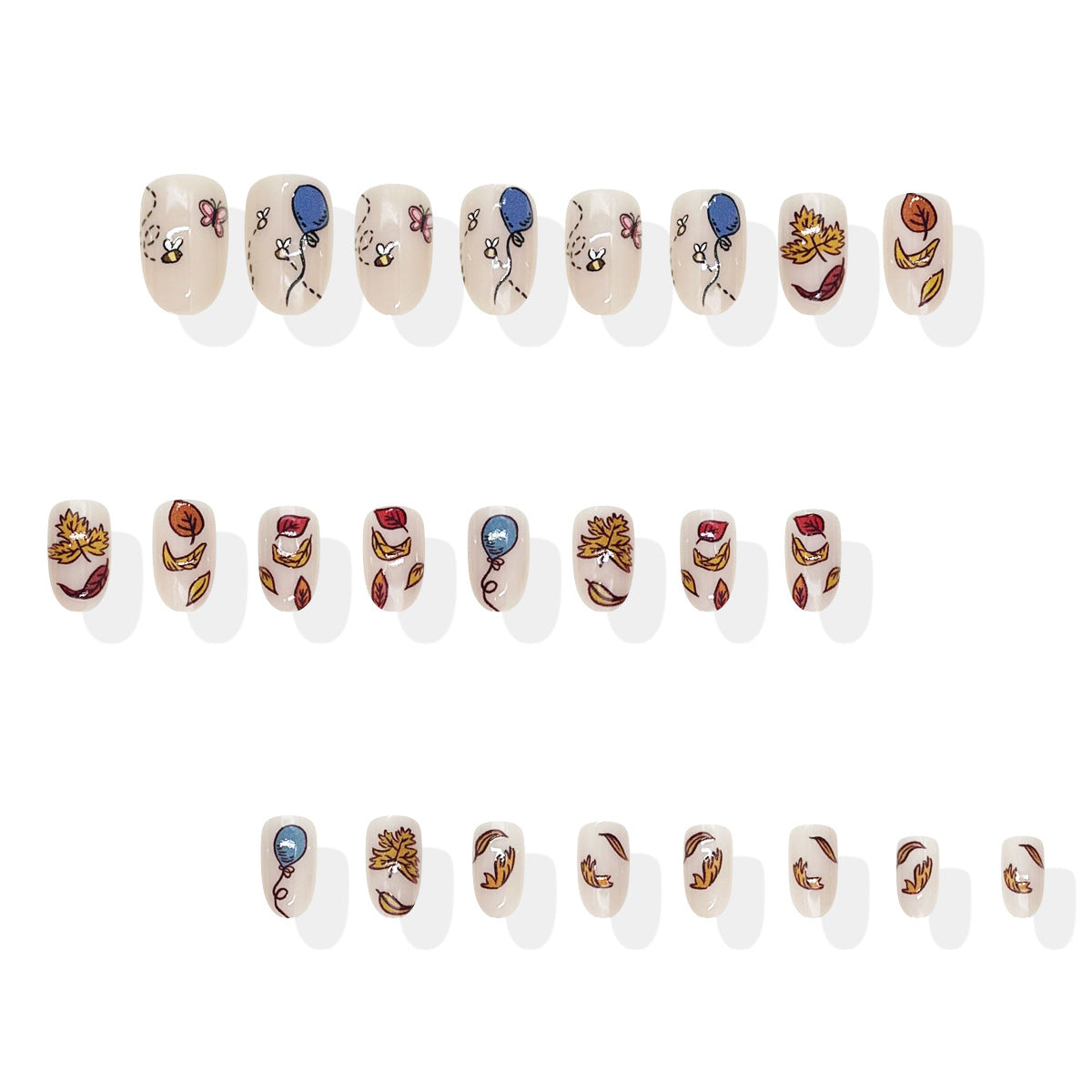 24pcs/Set Autumn Maple Leaves Press On Nails