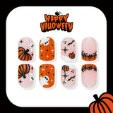 24pcs/Set Orange & Yellow Pumpkin Cute Ghosts Press On Nails
