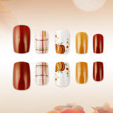 24pcs/Set Pumpkin Colorblock Glitter Plaid Press-On Nails