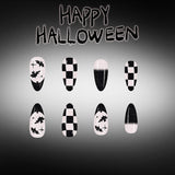 24pcs/Set Black French Tips with Plaid & Bats Press-On Nails