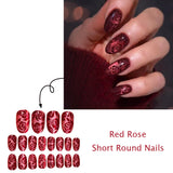 24pcs/Set Burgundy Rose Cat Eye Press On Nails