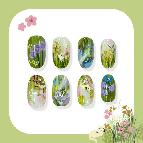 24pcs/Set Emerald Fairy Tale Bloom Press-On Nails