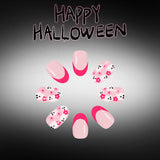 24pcs/Set Hot Pink French Ghost Floral Press-On Nails