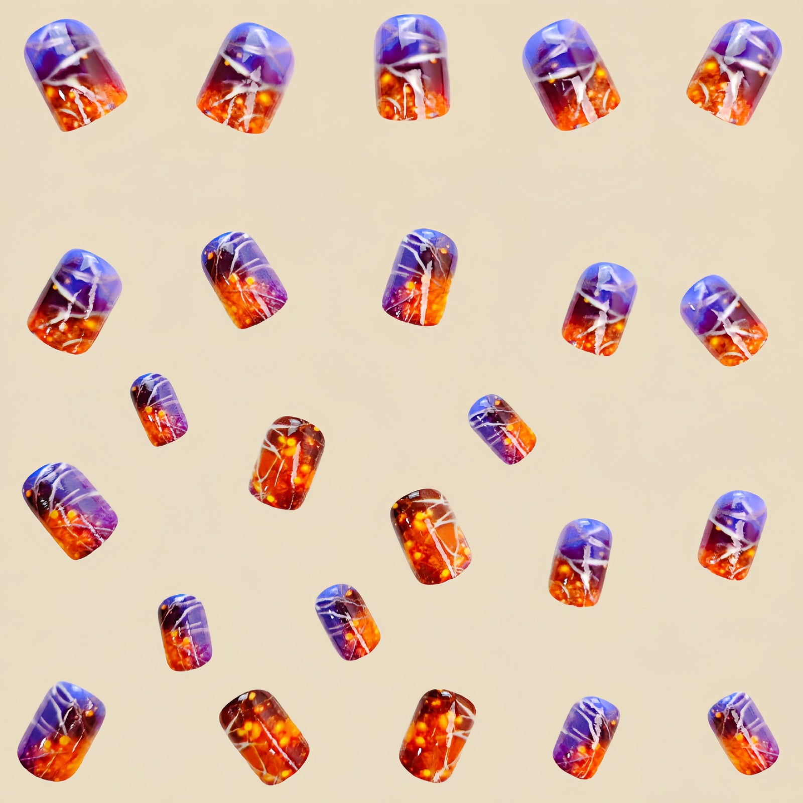 24pcs/Set Fiery Glitter Stripe Press-On Nails