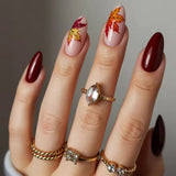 24pcs/Set Burgundy Maple Leaves Press-On Nails