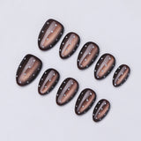(Handmade) 10pcs/Set Brown Cat Eye Polka Dot Press-On Nails