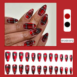 24pcs/Set Red & Black Striped Cat Eye Press On Nails