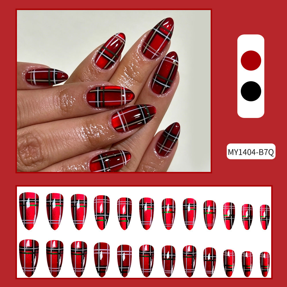 24pcs/Set Red & Black Striped Cat Eye Press On Nails