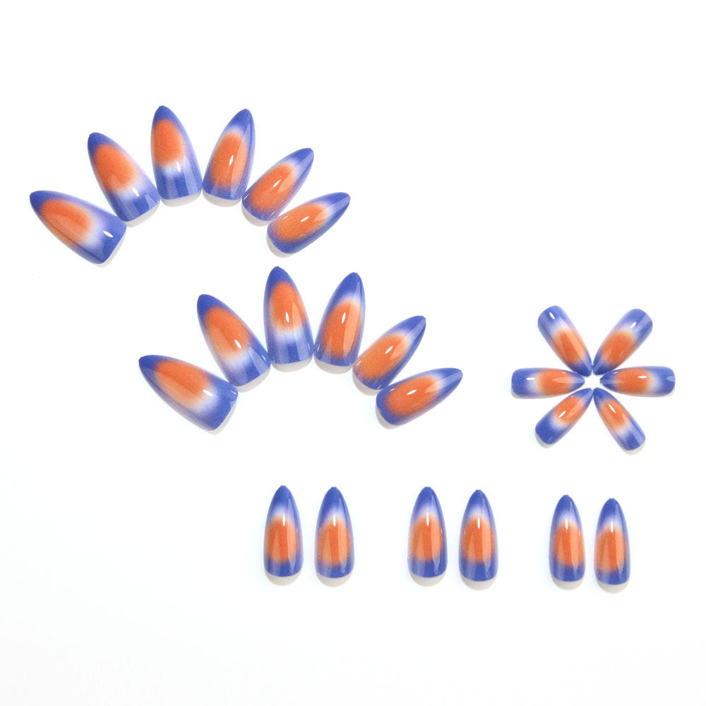 24pcs/Set Blue & Orange Color-Block Gradient Press On Nails