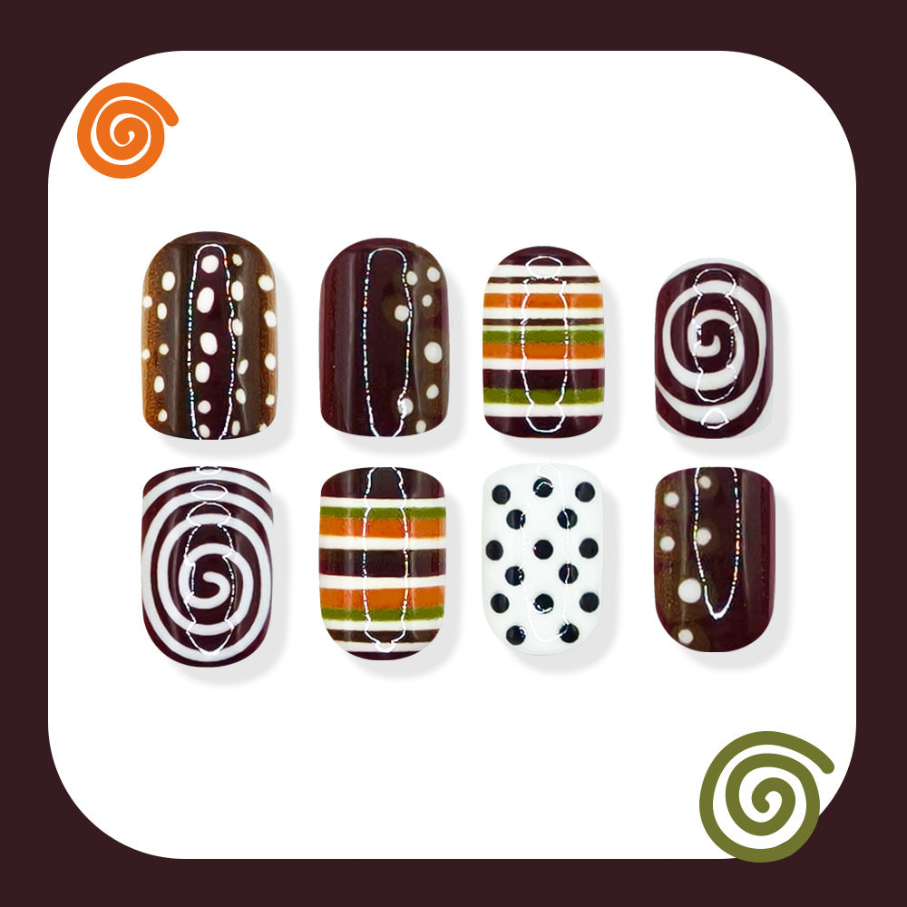 24pcs/Set Polka Dot Spiral Stripe Press On Nails