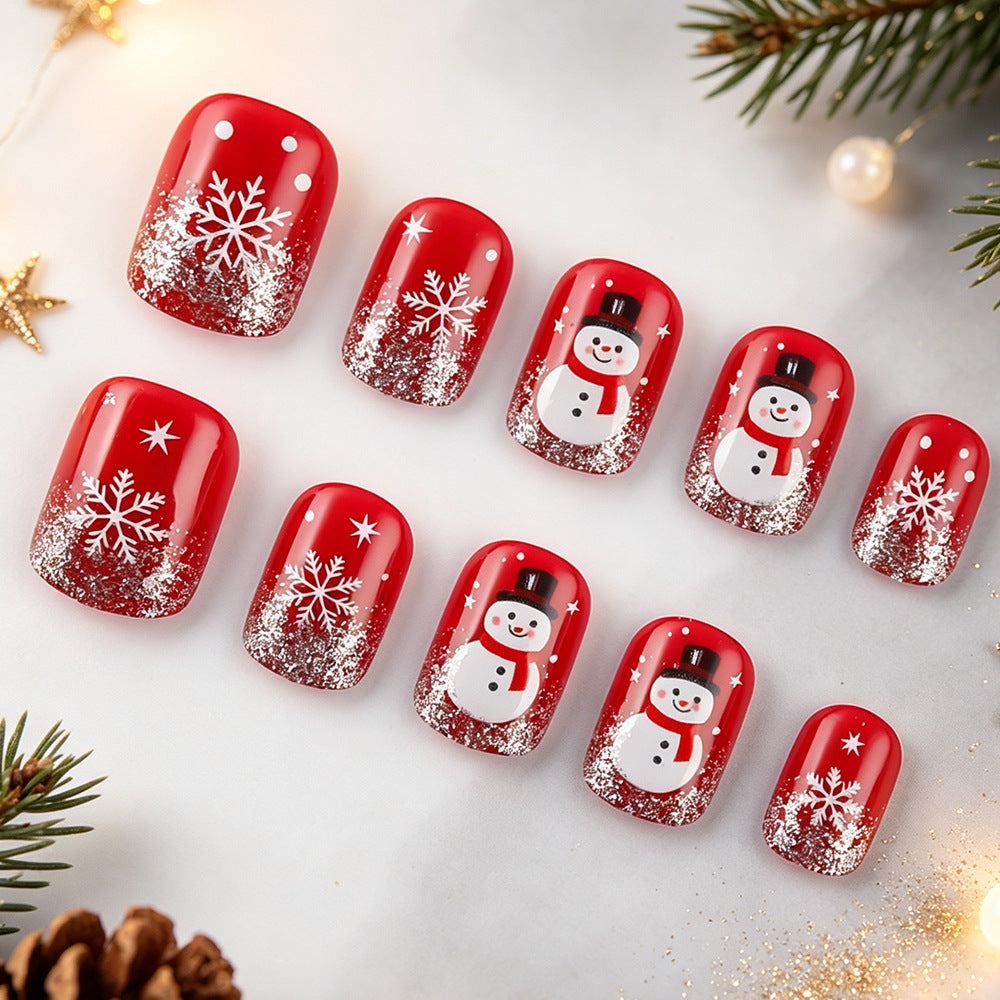 24pcs/Set Silver Glitter Ombre Snowflakes Press On Nails