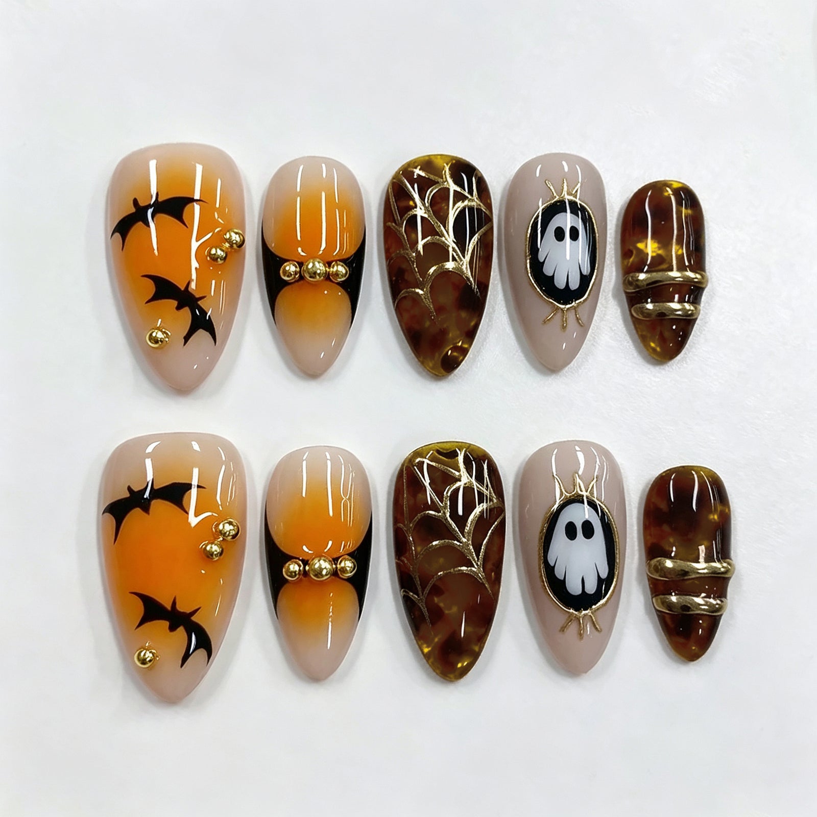 24pcs/Set Golden Spider Web Bat Press On Nails