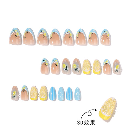 24pcs/Set 3D Lemon 3D Embossed Press-On Nails