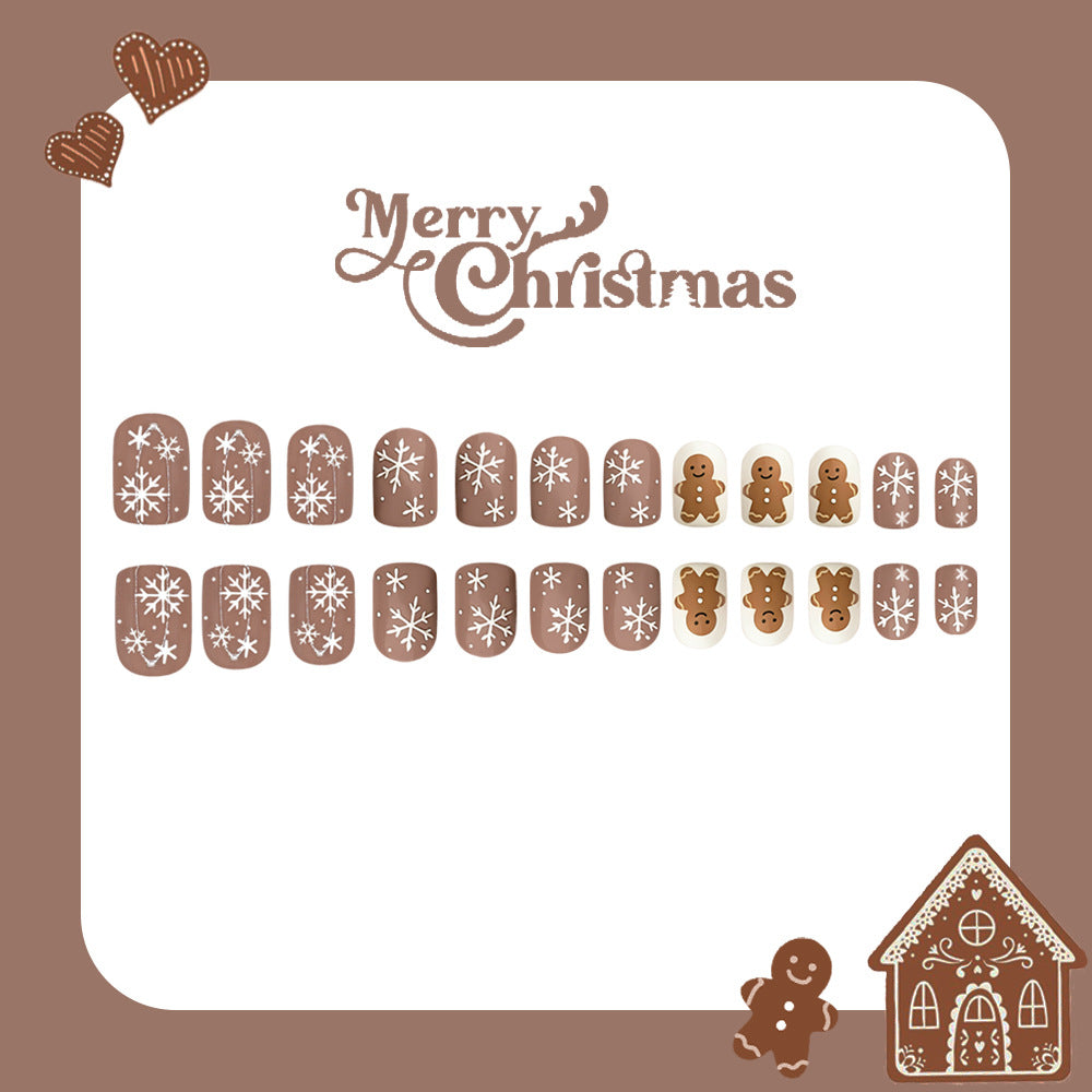 24pcs/Set Cute Gingerbread Man & Snowflakes Press On Nails