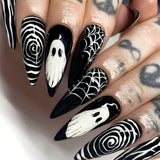 24pcs/Set Black Ghost, Stripes & Spider Web Press On Nails