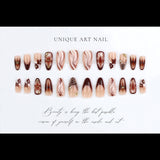 24pcs/Set French Tip Gold Foil 3D Floral Press-On Nails