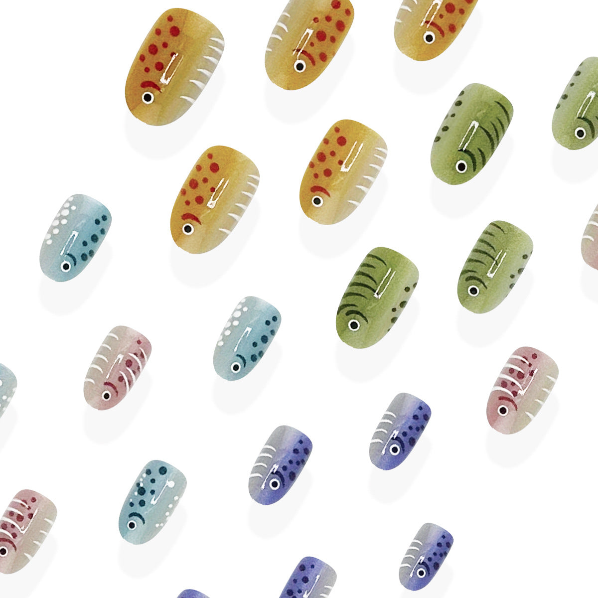 24pcs/Set Colorful Gradient Fish Cat Eye Press-On Nails