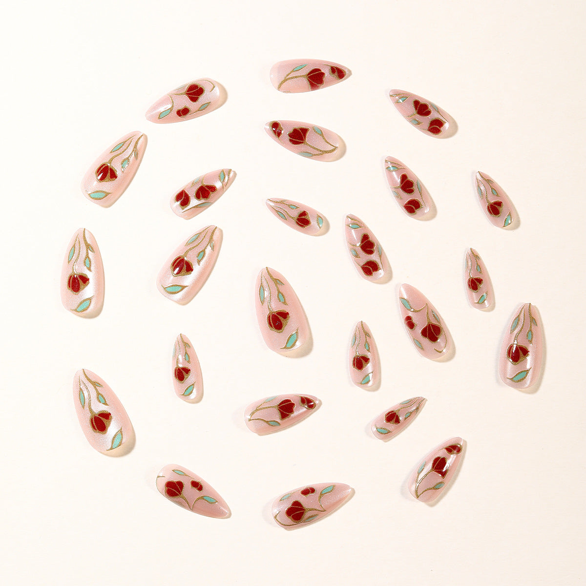 24pcs/Set Sparkling Cat Eye Floral Press On Nails