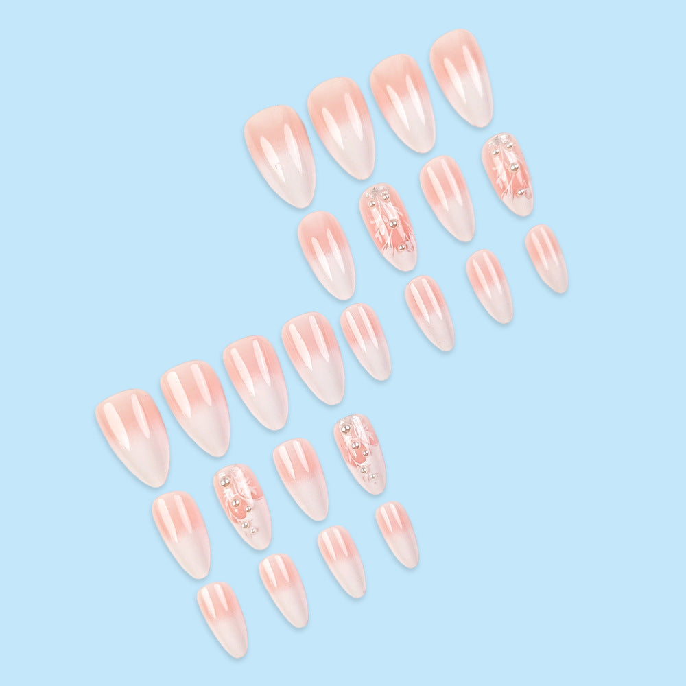 24pcs/Set Nude Pink Ombre Pearl Branches Press On Nails
