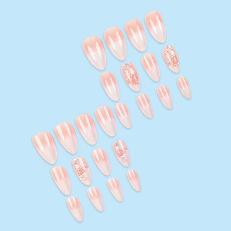 24pcs/Set Nude Pink Ombre Pearl Branches Press On Nails