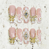 (Handmade) 10pcs/Set French Tip 3D Butterfly Full Rhinestone Press-On Nails