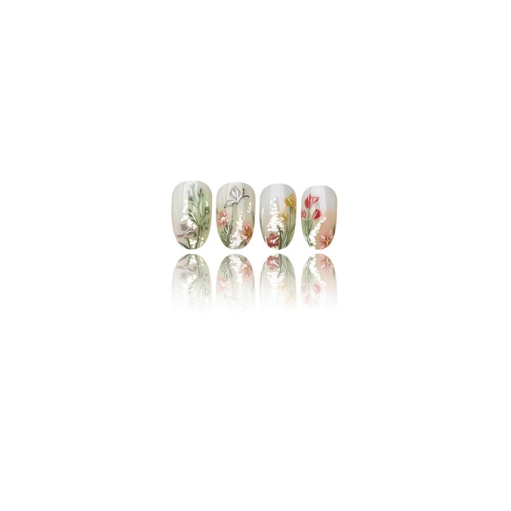 24pcs/Set Ombre Butterfly and Grass Press-On Nails