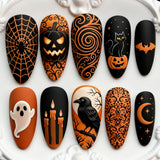 30pcs/Set Ghost, Raven, Black Cat & Pumpkin Press On Nails