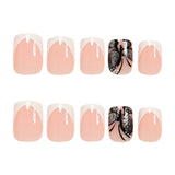 24pcs/Set French Tip with Line Art & Butterflies Press-On Nails